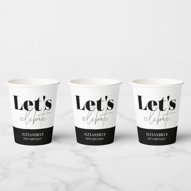 Vasos De Papel Chic Negro Blanco Celebremos Cumpleaños (Multi)