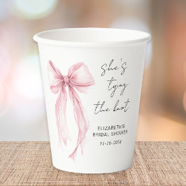 Vasos De Papel Chic Rosa Lazo Aquarela Despedida de Soltera