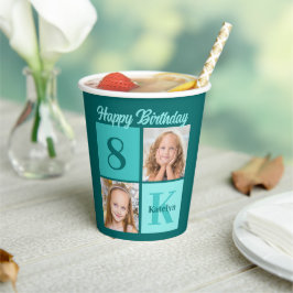 Vasos De Papel Chic Teal Birthday Party Custom Photo Collage