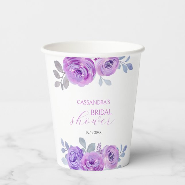 Vasos De Papel Chic Violet Rose Greenery Desayuno de Novia  (Reverso )