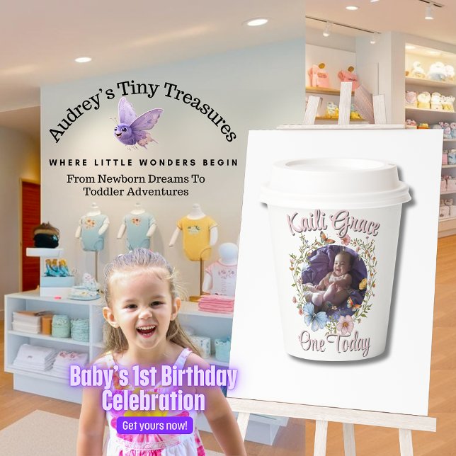 Vasos De Papel Chica 1º Cumpleaños Primavera Mariposa Cubos de pa (Subido por el creador)