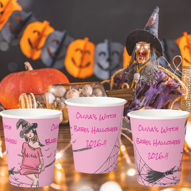 Vasos De Papel Chica adolescente bruja nalgas de papel de fiesta  (Witch Babes Halloween Party Paper Cups)