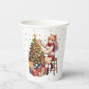 Vasos De Papel Chica anime linda recortando el árbol