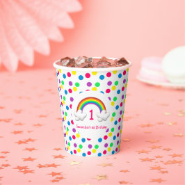 Vasos De Papel Chica arcoiris Cualquier cumpleaños de edad