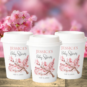 Vasos De Papel Chica Baby Shower de flores rosas cerezo flor