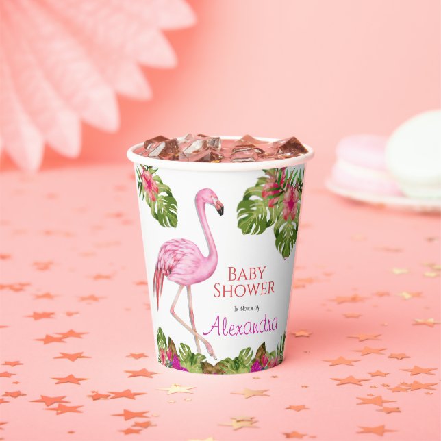 Vasos De Papel Chica Baby Shower Pink Flamingo Tropical Wildlife (in situ)