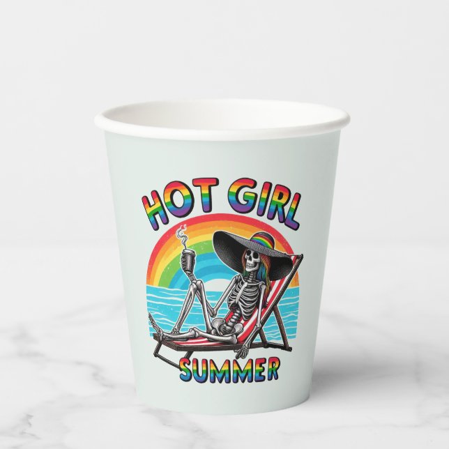 Vasos De Papel Chica caliente Skeleton Retro Beach Design (Anverso)