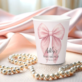 Vasos De Papel Chica con lazo rosa Baby Shower