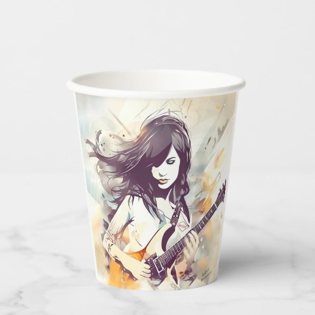 Vasos De Papel Chica con vibraciones de música rock (Anverso)