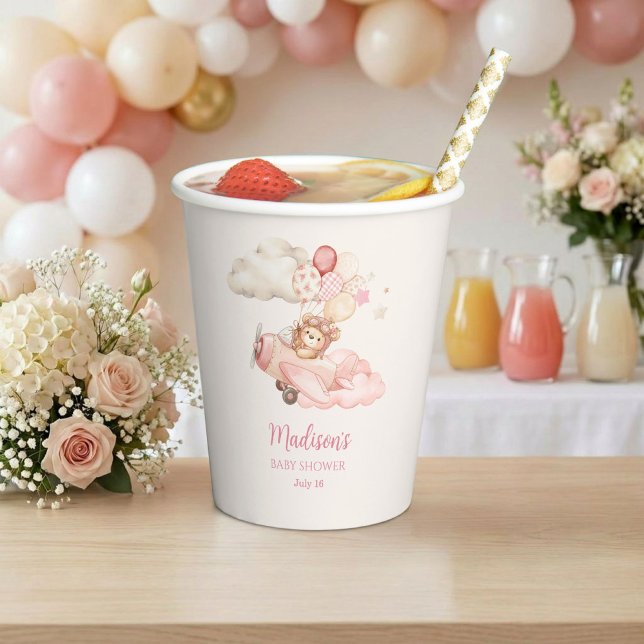 Vasos De Papel Chica Cumpleaños Bebé Bearly Wait Aviator (We Can Bearly Wait Aviator Teddy Bear Tableware Paper Cups | Girl Baby Shower)