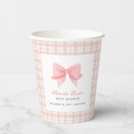 Vasos De Papel Chica Cute Pink Gingham Plaid Bow Baby Shower