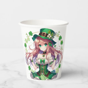 Vasos De Papel Chica de anime del trébol del Día de San Patricio