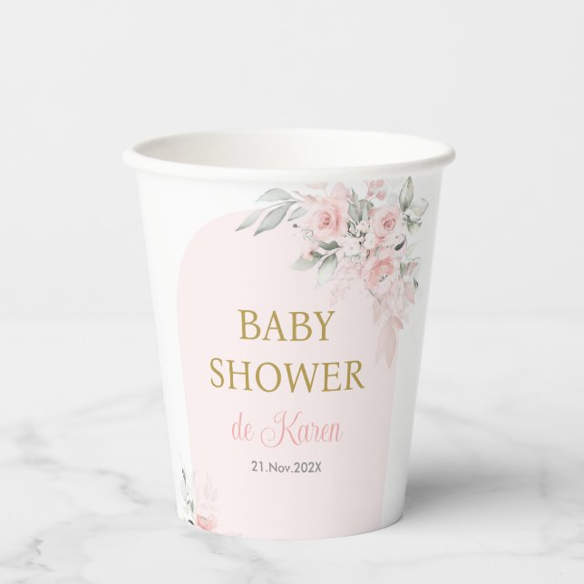 Vasos De Papel Chica de Baby Shower Floral Rosa (Anverso)