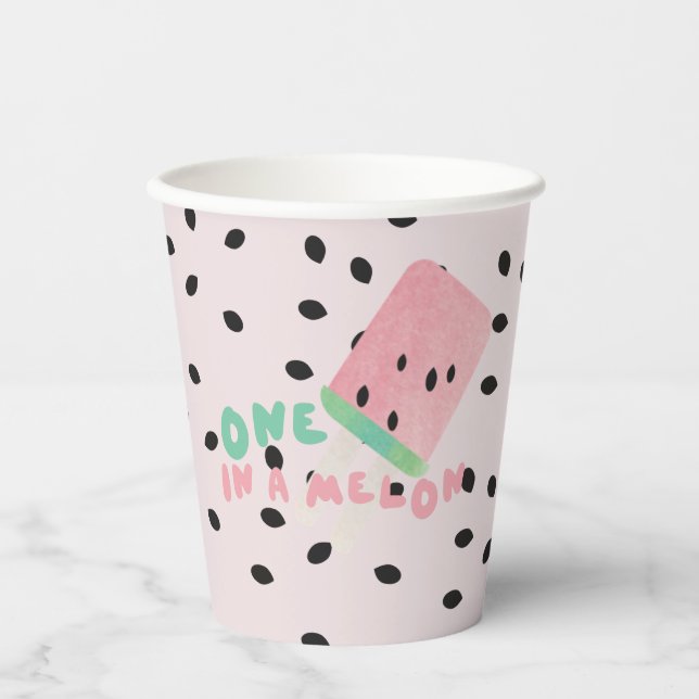 Vasos De Papel Chica de cumpleaños de Cute Watermelon / uno en un (Anverso)