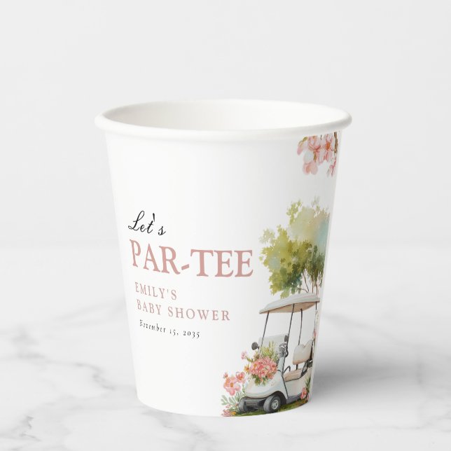 Vasos De Papel Chica de ducha de bebé de golf Let's Par-tee (Anverso)