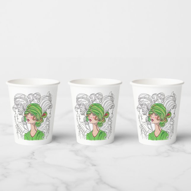 Vasos De Papel Chica de Flapper Verde de la Copa del Papel (Multi)