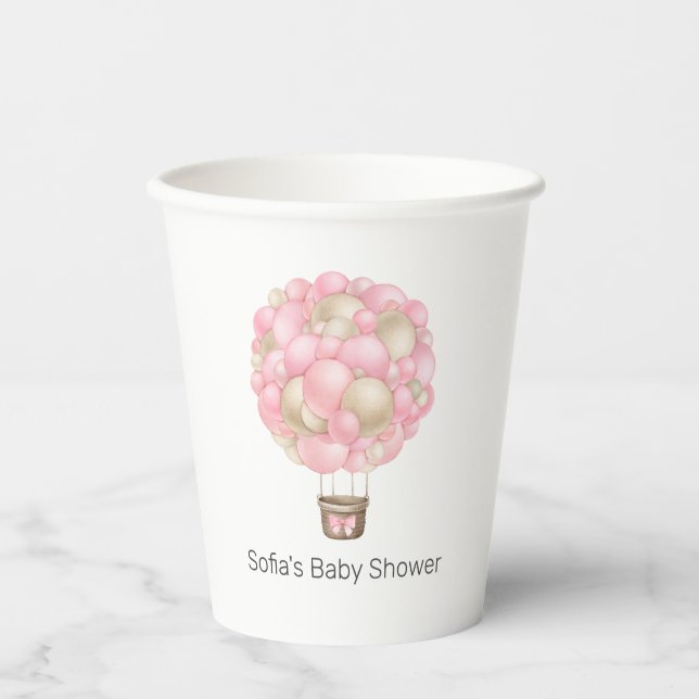 Vasos De Papel Chica de globo aerostático rosa Baby Shower (Anverso)