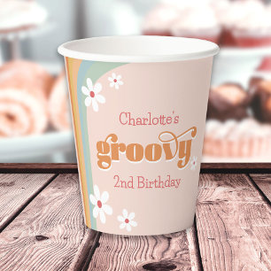 Vasos De Papel Chica de Groovy White Daisy 70, Fiesta de cumpleañ