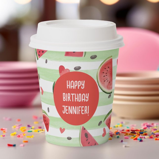 Vasos De Papel Chica de la sandía roja verano primer cumpleaños (red watermelon, girl summer birthday paper cups.)