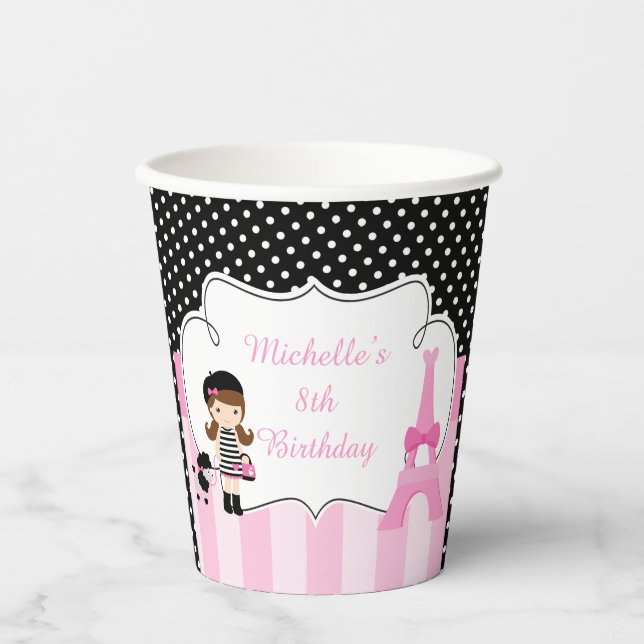 Vasos De Papel Chica de la Torre Eiffel de París (Anverso)