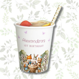 Vasos De Papel Chica de mariposa rosa Woodland Animales 1er cumpl