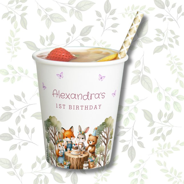 Vasos De Papel Chica de mariposa rosa Woodland Animales 1er cumpl (Subido por el creador)