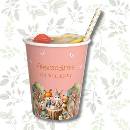 Vasos De Papel Chica de mariposa rosa Woodland Animales 1er cumpl