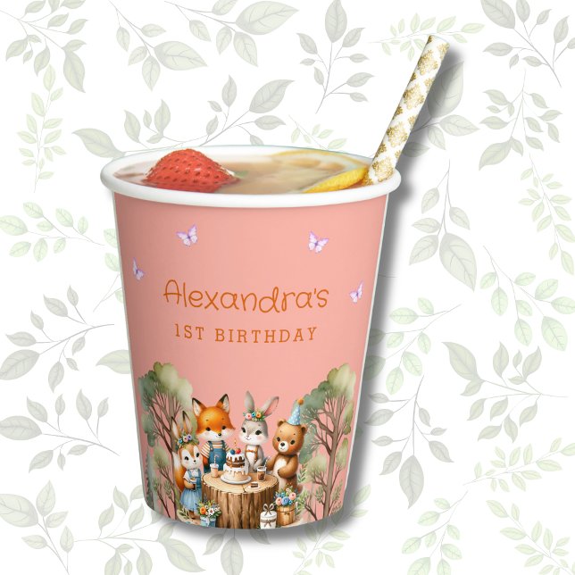 Vasos De Papel Chica de mariposa rosa Woodland Animales 1er cumpl (Subido por el creador)