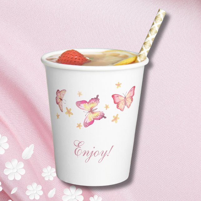 Vasos De Papel Chica de mariposa rosada Primer Fiesta de cumpleañ (Subido por el creador)