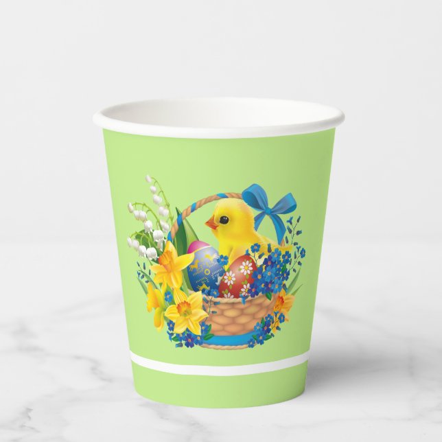 Vasos De Papel Chica de Pascua en una cesta de flores Fiesta (Anverso)
