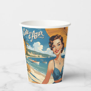 Vasos De Papel Chica de playa de estilo vintage Cote D'Azur