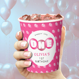 Vasos De Papel Chica de Poppin Rosado Bubblegum Primer Fiesta de 