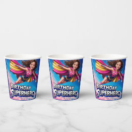 Vasos De Papel Chica de superhéroes poderosos feliz cumpleaños