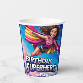 Vasos De Papel Chica de superhéroes poderosos feliz cumpleaños