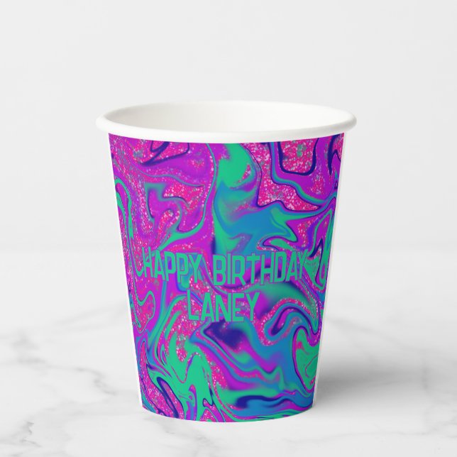 Vasos De Papel Chica del Purpurina Verde azulado Rosado de Guay C (Anverso)