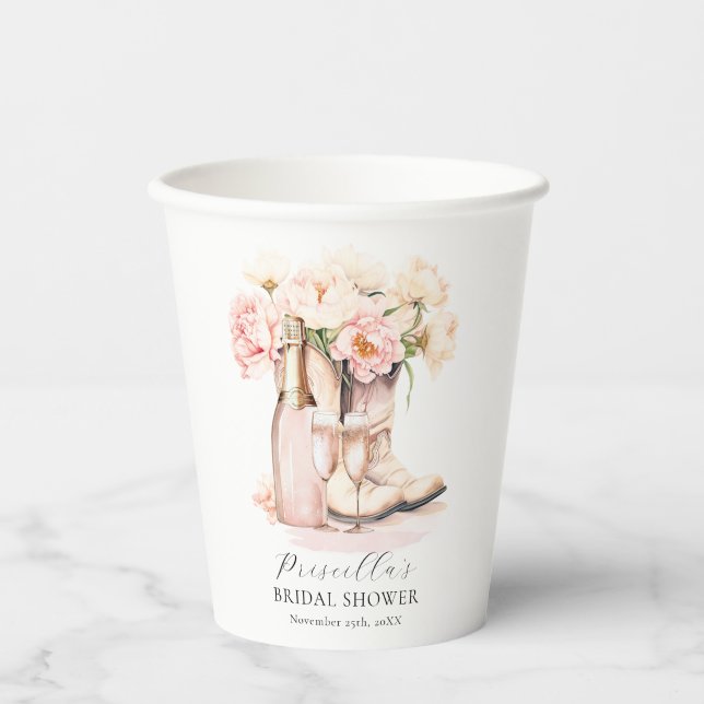 Vasos De Papel Chica del Sur Boots Peonies BRIDAL SHOWER (Anverso)