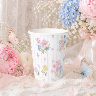 Vasos De Papel Chica Ducha de Bebé Floral Rosa Sonrosado Linda