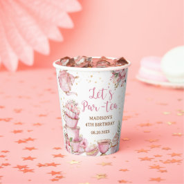 Vasos De Papel Chica Fiesta de Té Floral Rosa y Oro Cumpleaños