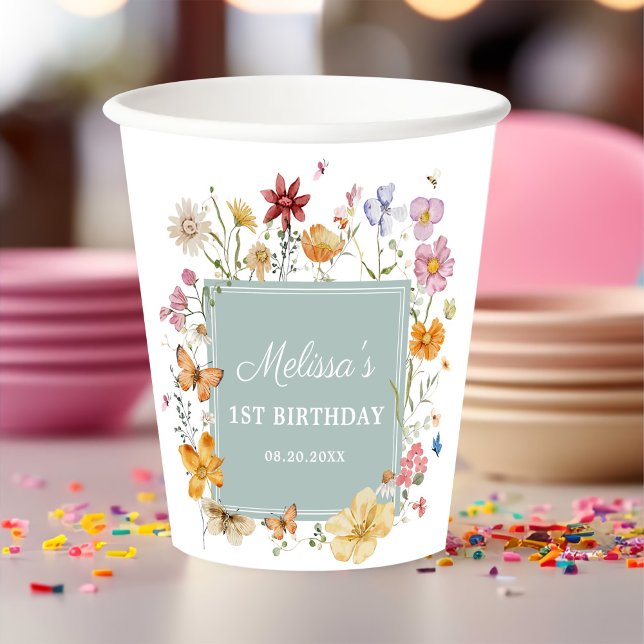 Vasos De Papel Chica Flor silvestre primer Fiesta de cumpleaños (Subido por el creador)