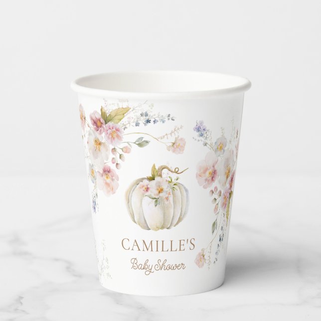 Vasos De Papel Chica Floral de calabaza Baby Shower (Reverso )