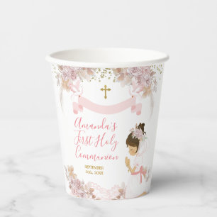 Vasos De Papel Chica Floral Rosa Boho primero Cruz de la Santa Co