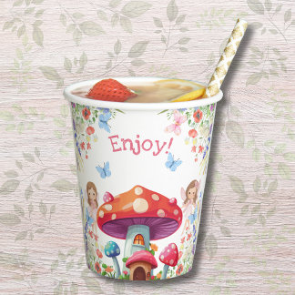 Vasos De Papel Chica floral rosado Fiesta de cumpleaños de hadas