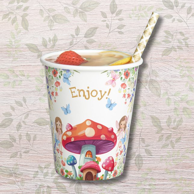 Vasos De Papel Chica floral rosado Fiesta de cumpleaños de hadas (Subido por el creador)