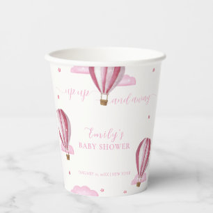 Vasos De Papel Chica Globo Aerostático Elegante Rosa Baby Shower