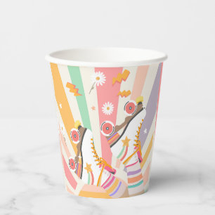 Vasos De Papel Chica Groovy de Roller Skate Retro Groovy Cumpleañ