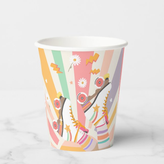 Vasos De Papel Chica Groovy de Roller Skate Retro Groovy Cumpleañ (Anverso)