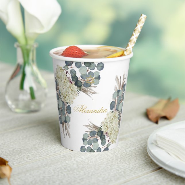 Vasos De Papel Chica judío bebé Naming Floral Green Gold (in situ)