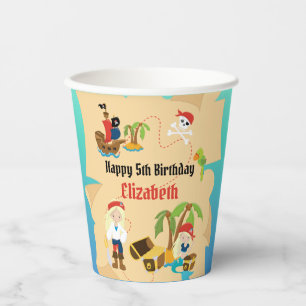 Vasos De Papel Chica Mapa del Tesoro Personalizado Fiesta de Cump