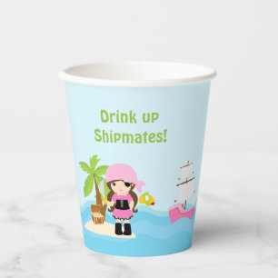 Vasos De Papel Chica pirata de la Brunette linda en fiesta de cum
