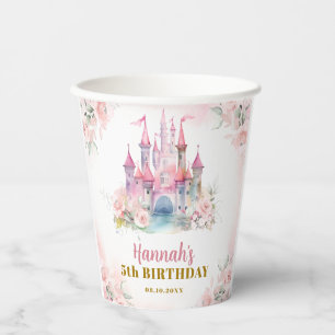 Vasos De Papel Chica Princesa Royal Castle Quinto cumpleaños